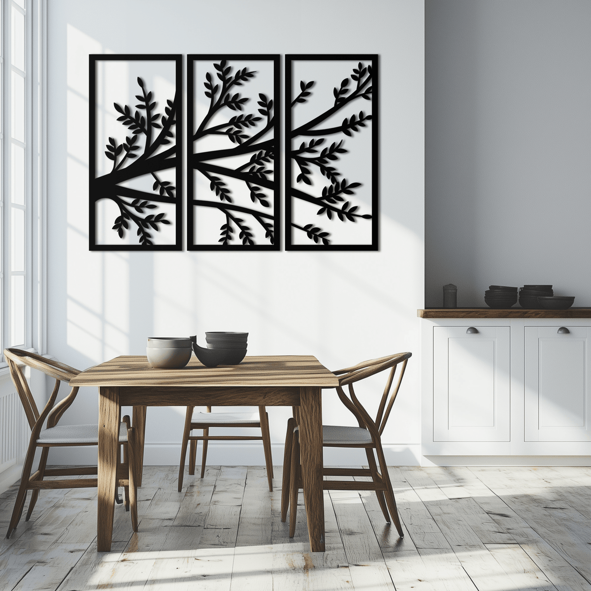 Metal Branch Wall Art - Three-Panel Nature-Inspired Sculpture