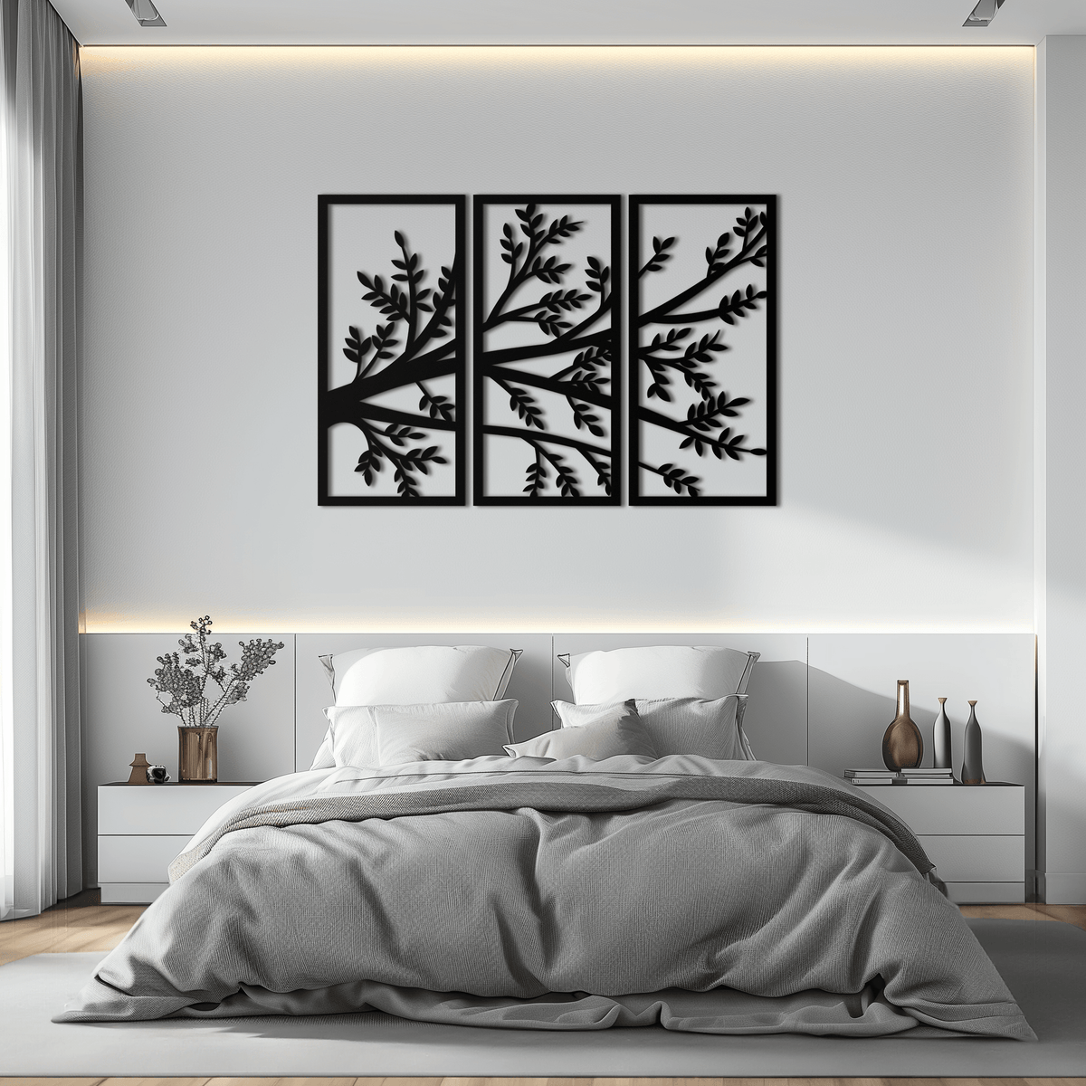 Metal Branch Wall Art - Three-Panel Nature-Inspired Sculpture