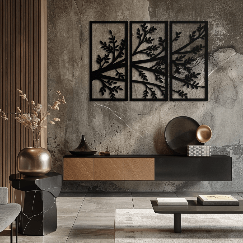 Metal Branch Wall Art - Three-Panel Nature-Inspired Sculpture