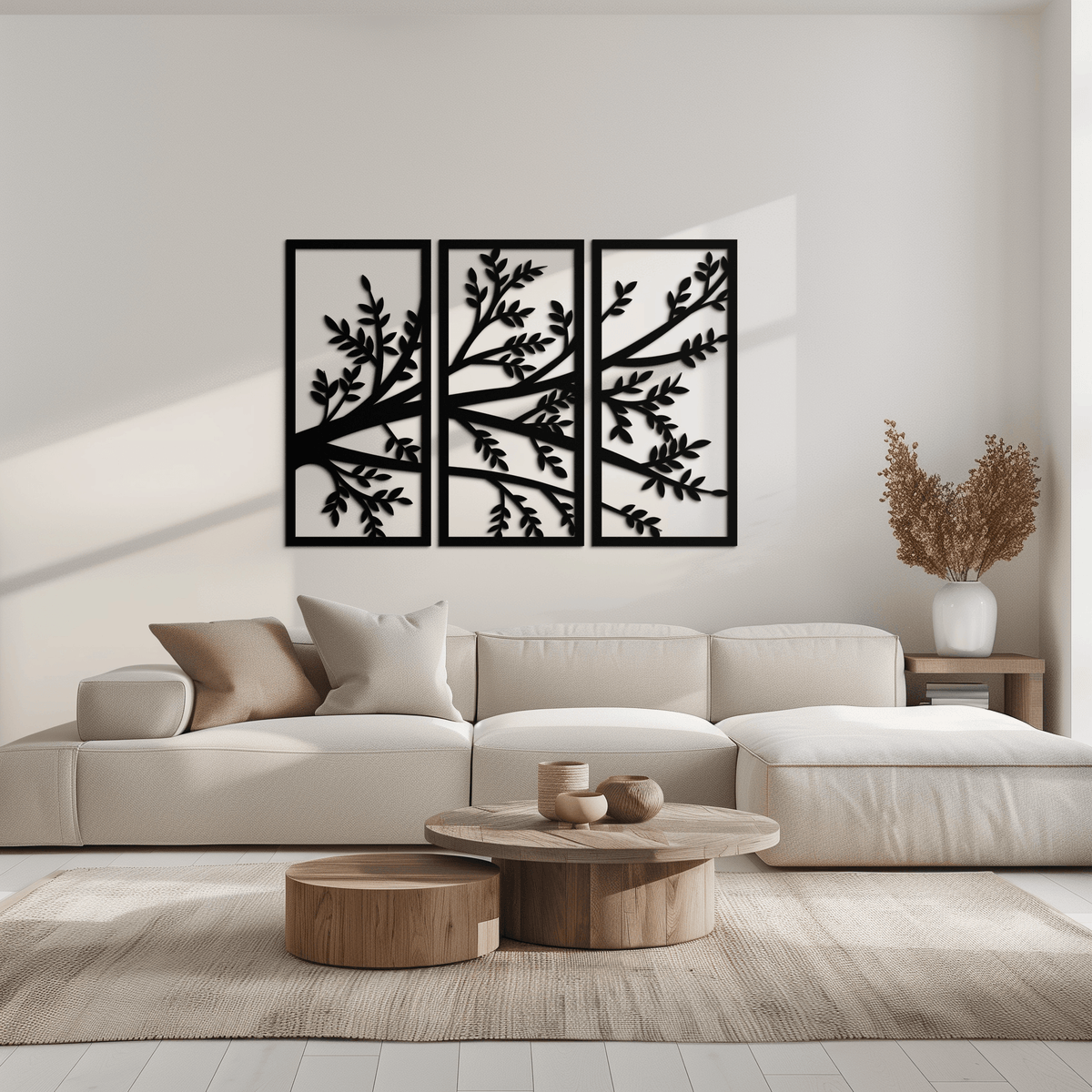 Metal Branch Wall Art - Three-Panel Nature-Inspired Sculpture
