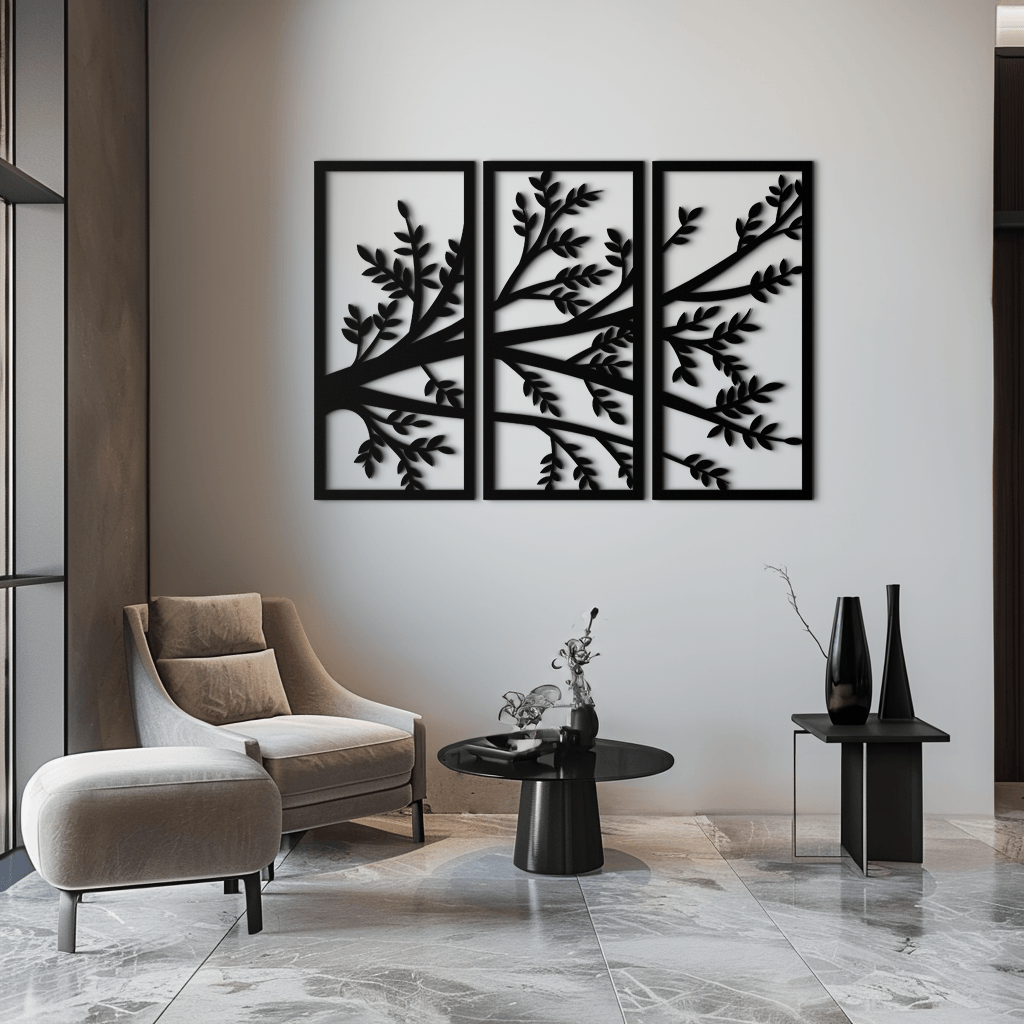 Metal Branch Wall Art - Three-Panel Nature-Inspired Sculpture