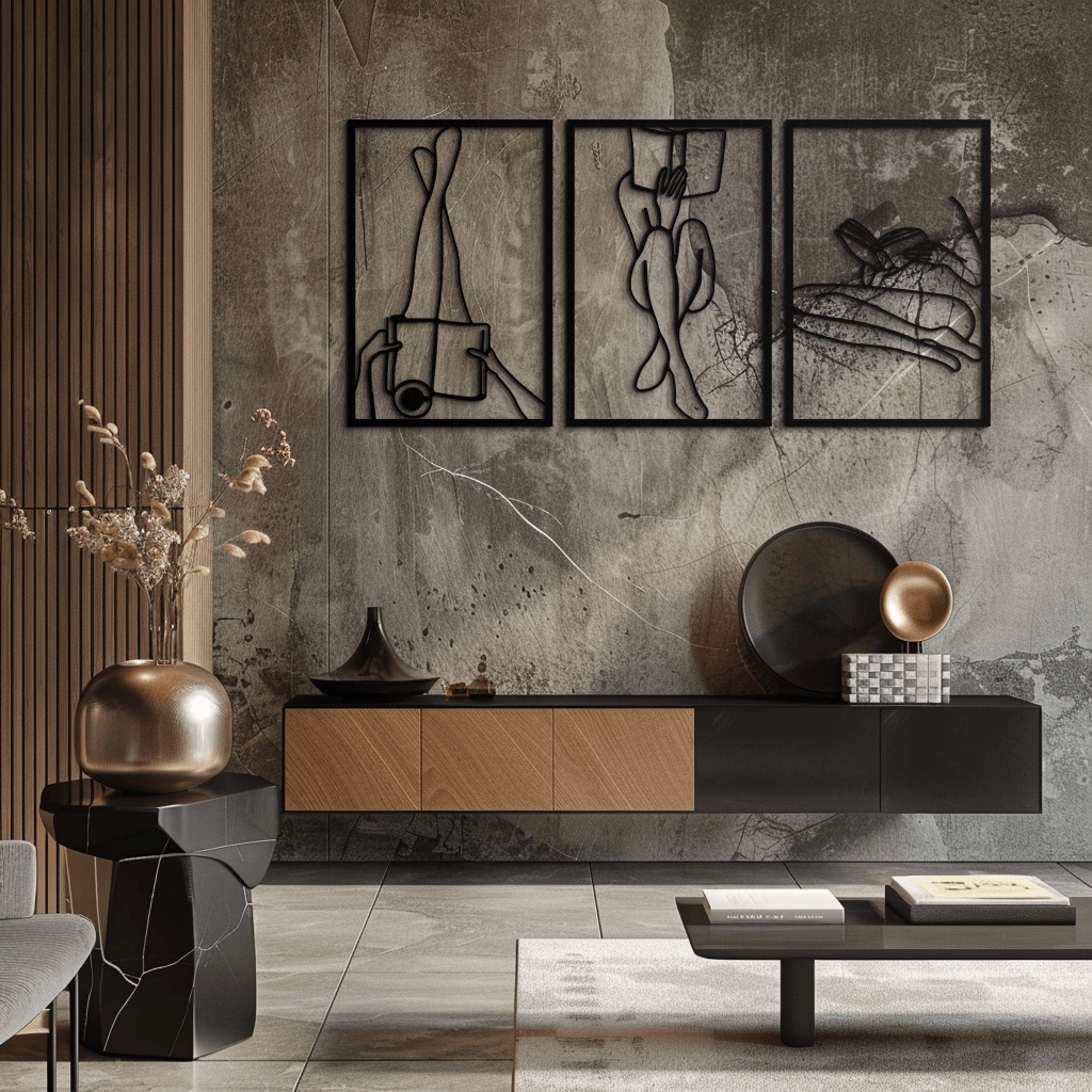 Metal Reading Woman Three-Panel Wall Art - Modern Minimalist Design