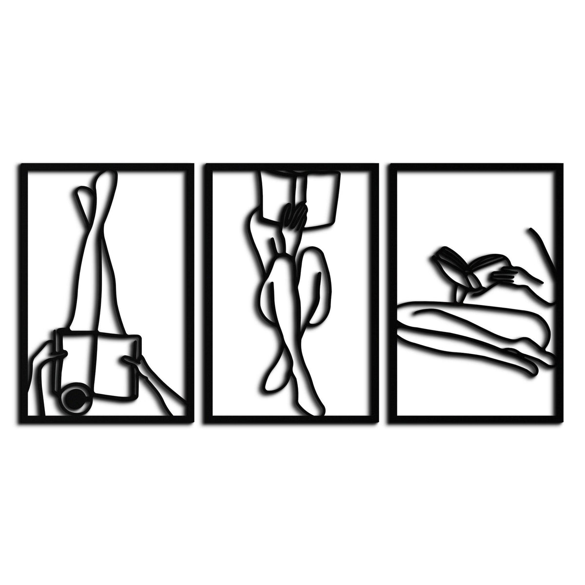 Metal Reading Woman Three-Panel Wall Art - Modern Minimalist Design