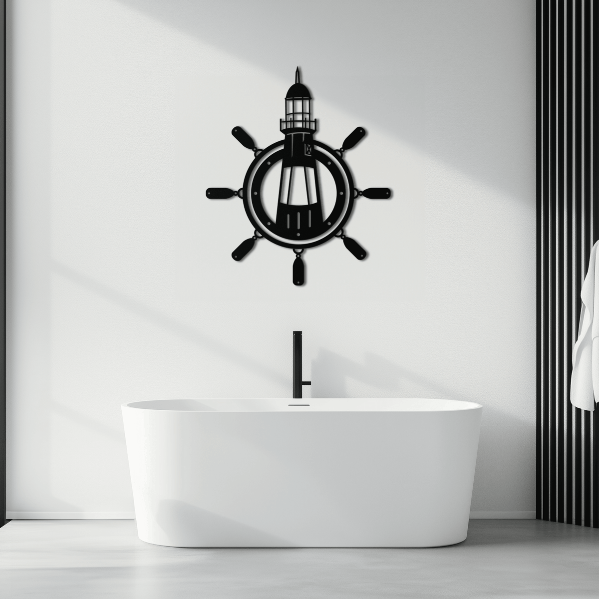 Steel Nautical Wall Art Lighthouse Ship Wheel Coastal Design