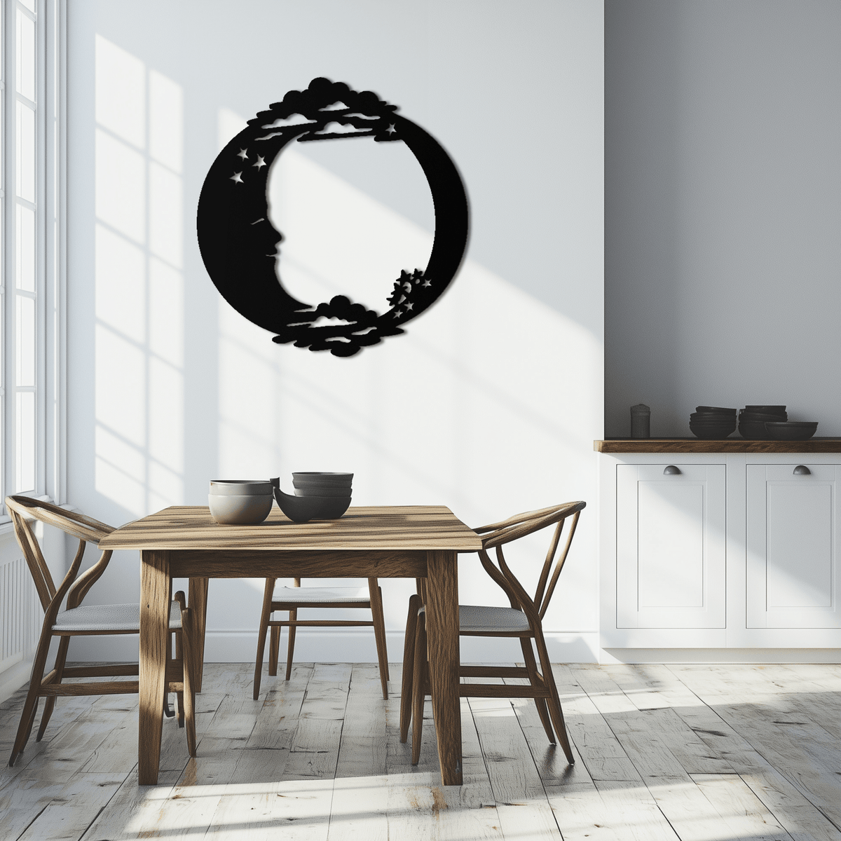 Celestial Steel Wall Art - Crescent Moon and Stars with Clouds