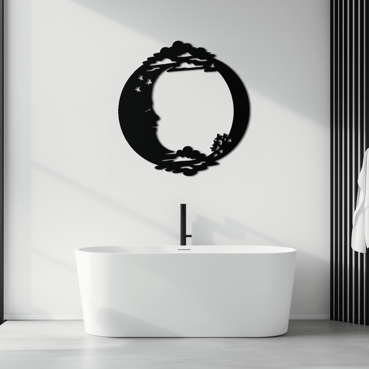 Celestial Steel Wall Art - Crescent Moon and Stars with Clouds