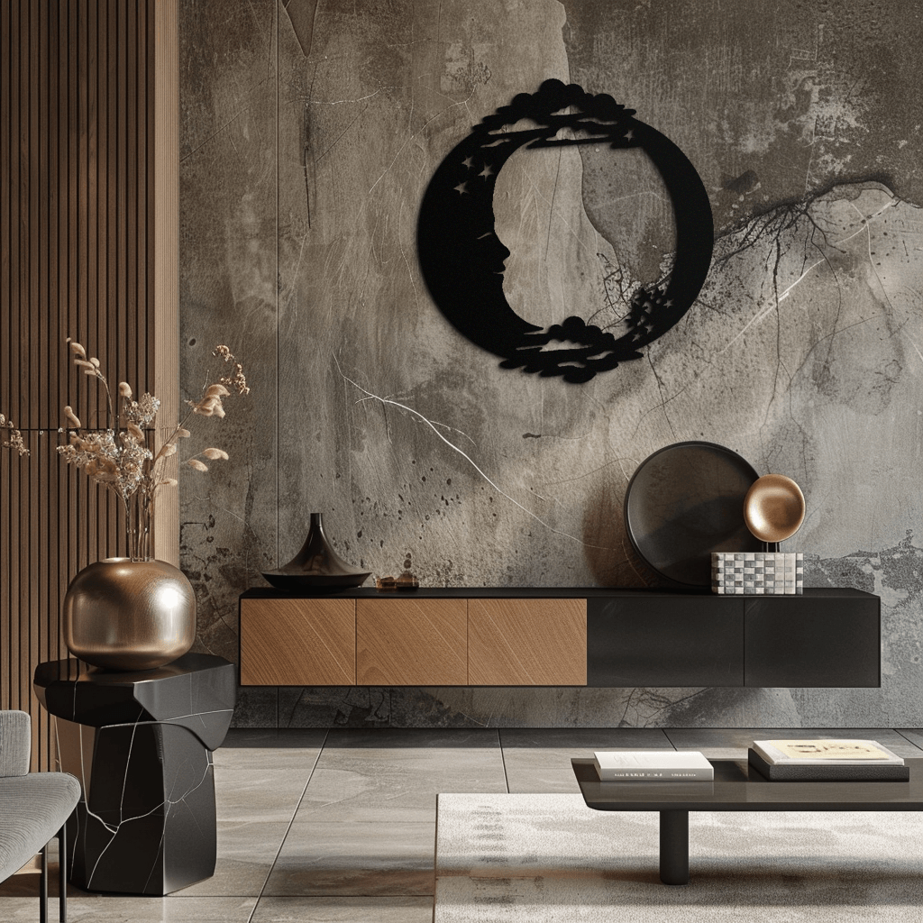 Celestial Steel Wall Art - Crescent Moon and Stars with Clouds