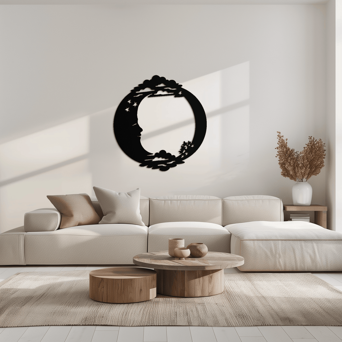 Celestial Steel Wall Art - Crescent Moon and Stars with Clouds