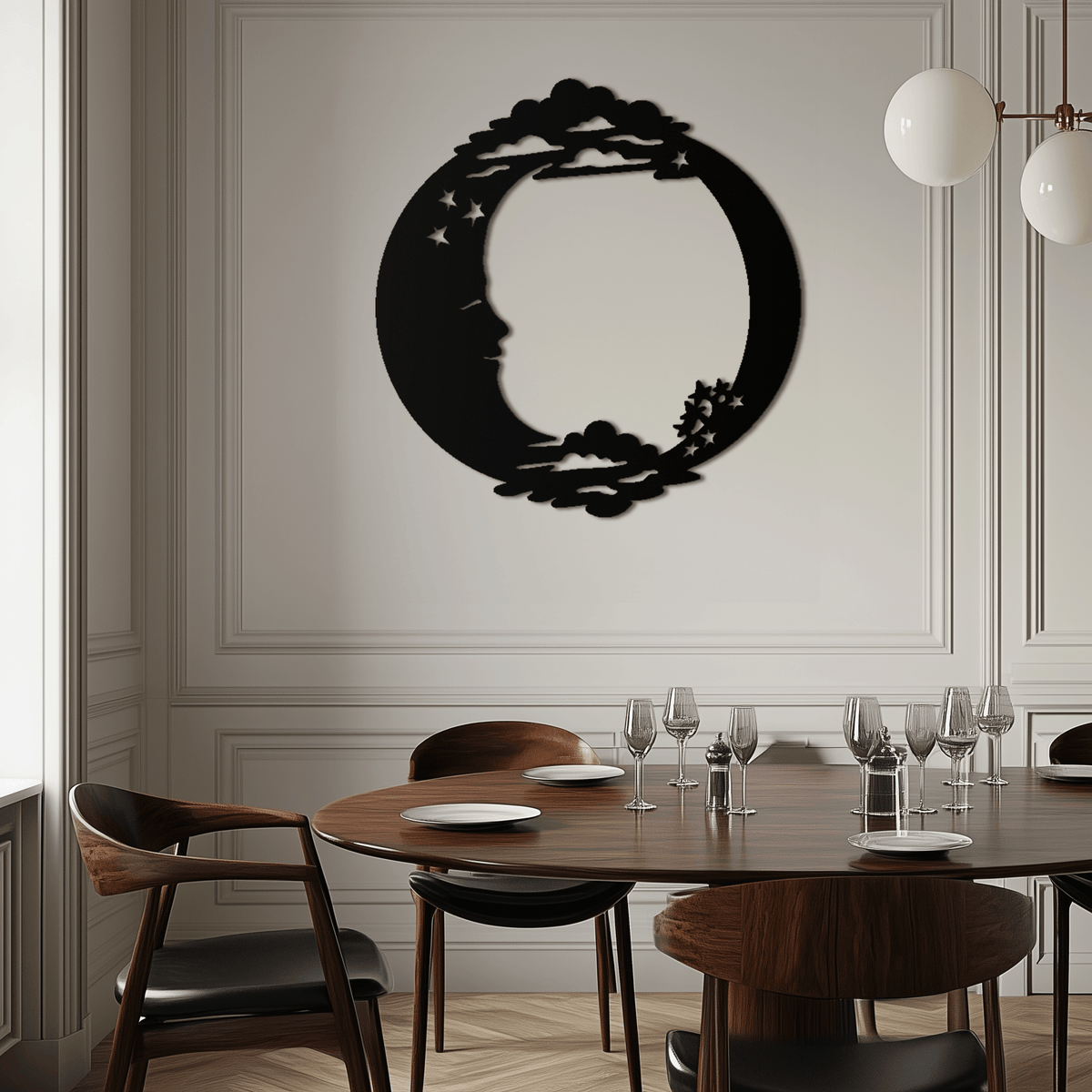 Celestial Steel Wall Art - Crescent Moon and Stars with Clouds