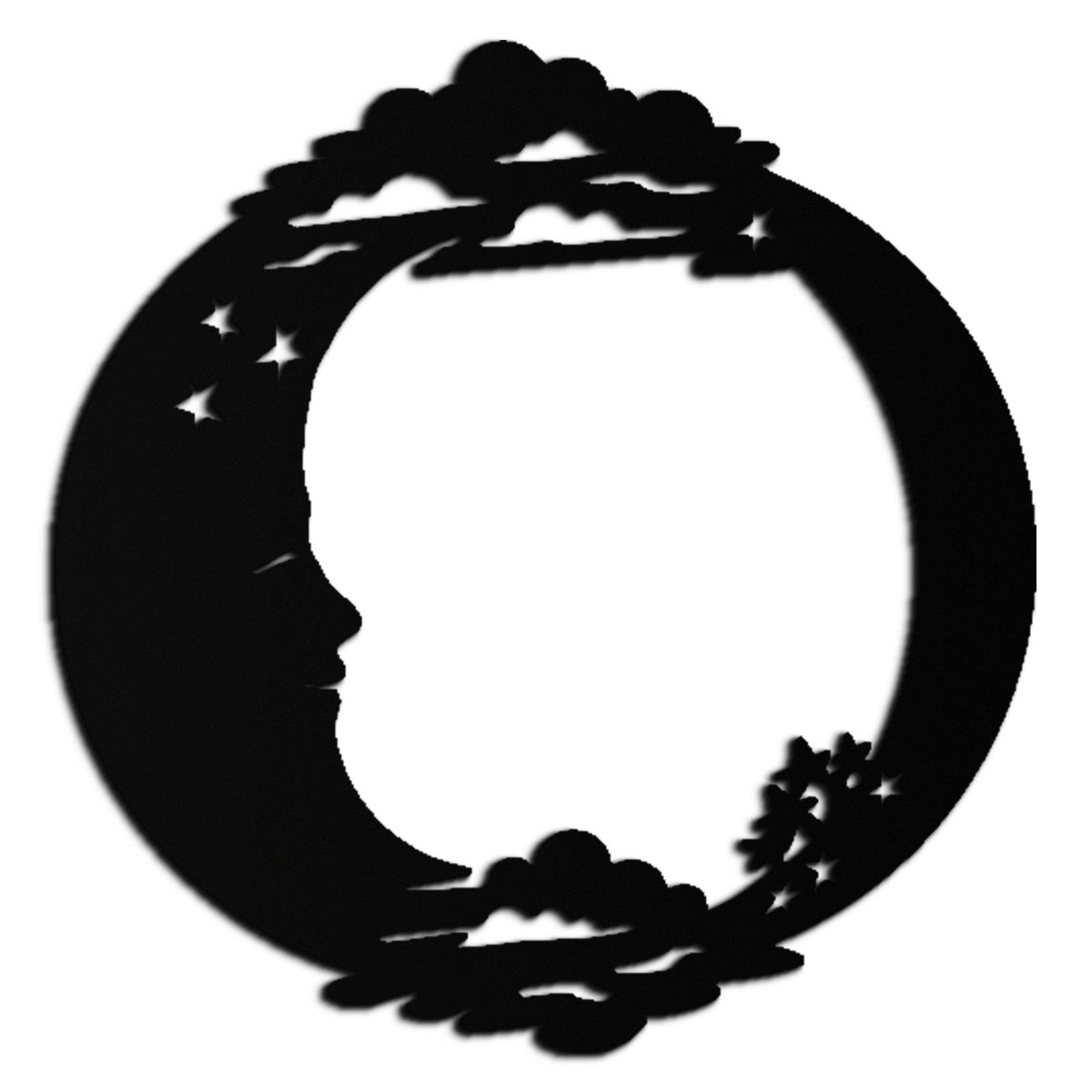 Celestial Steel Wall Art - Crescent Moon and Stars with Clouds