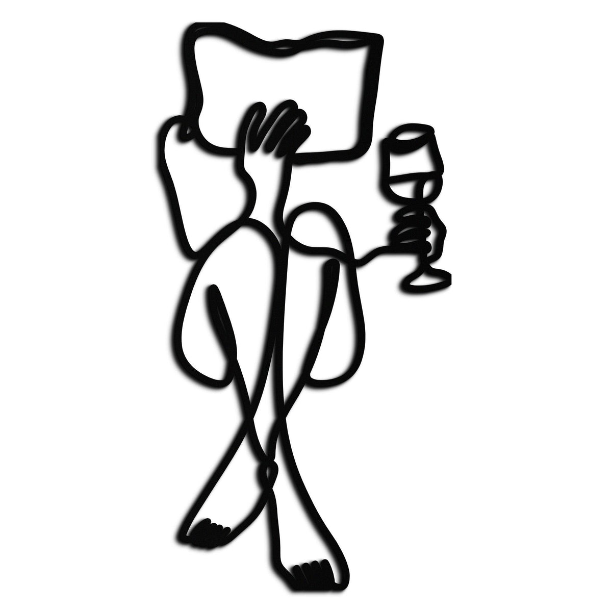 Steel Wall Art Reading Wine - Minimalist Line Sculpture Design