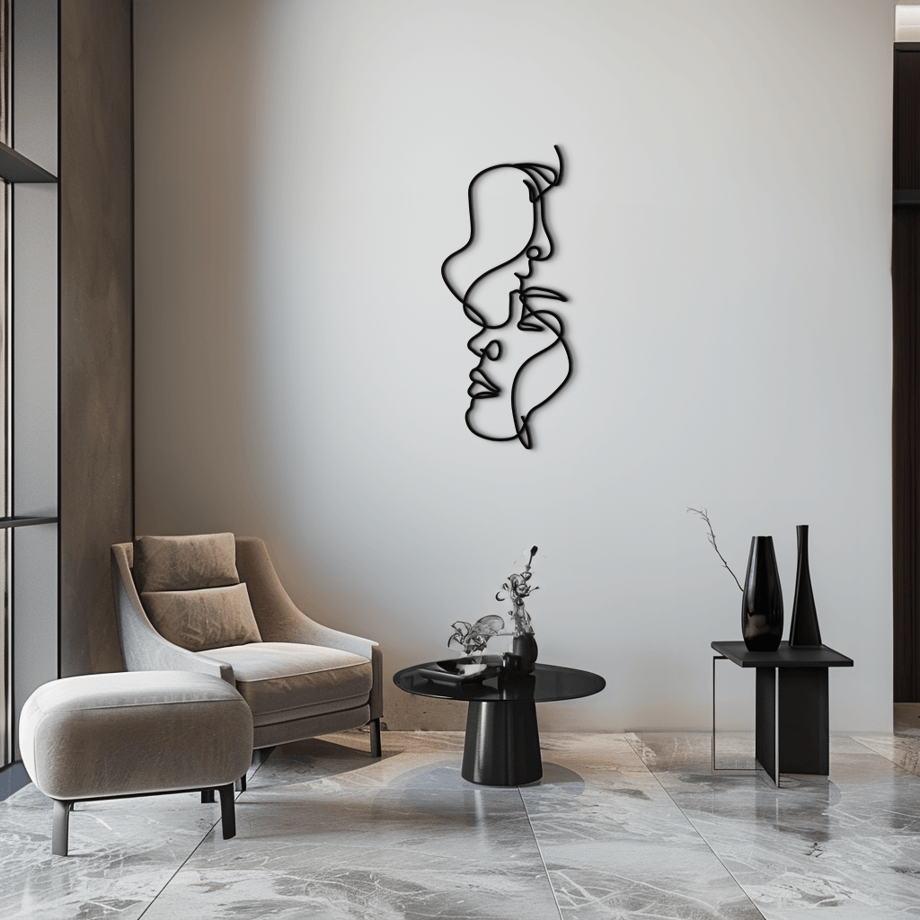 Metal Abstract Lovers Wall Art Minimalist Continuous Line Design