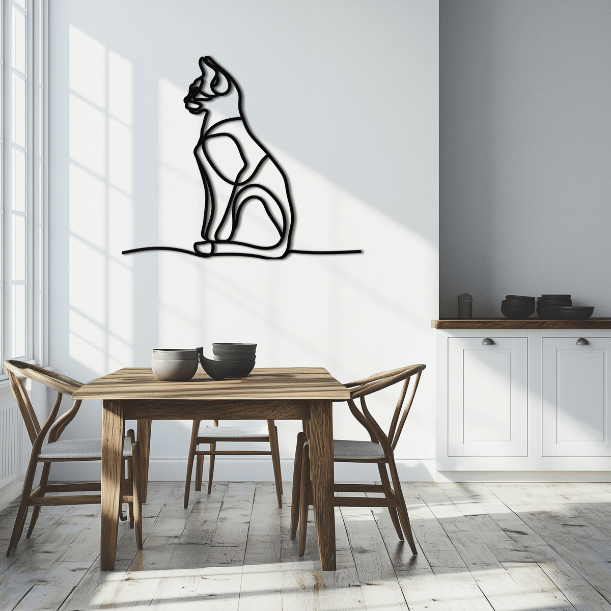 Steel Cat Line Art Wall Sculpture - Modern Minimalist Design
