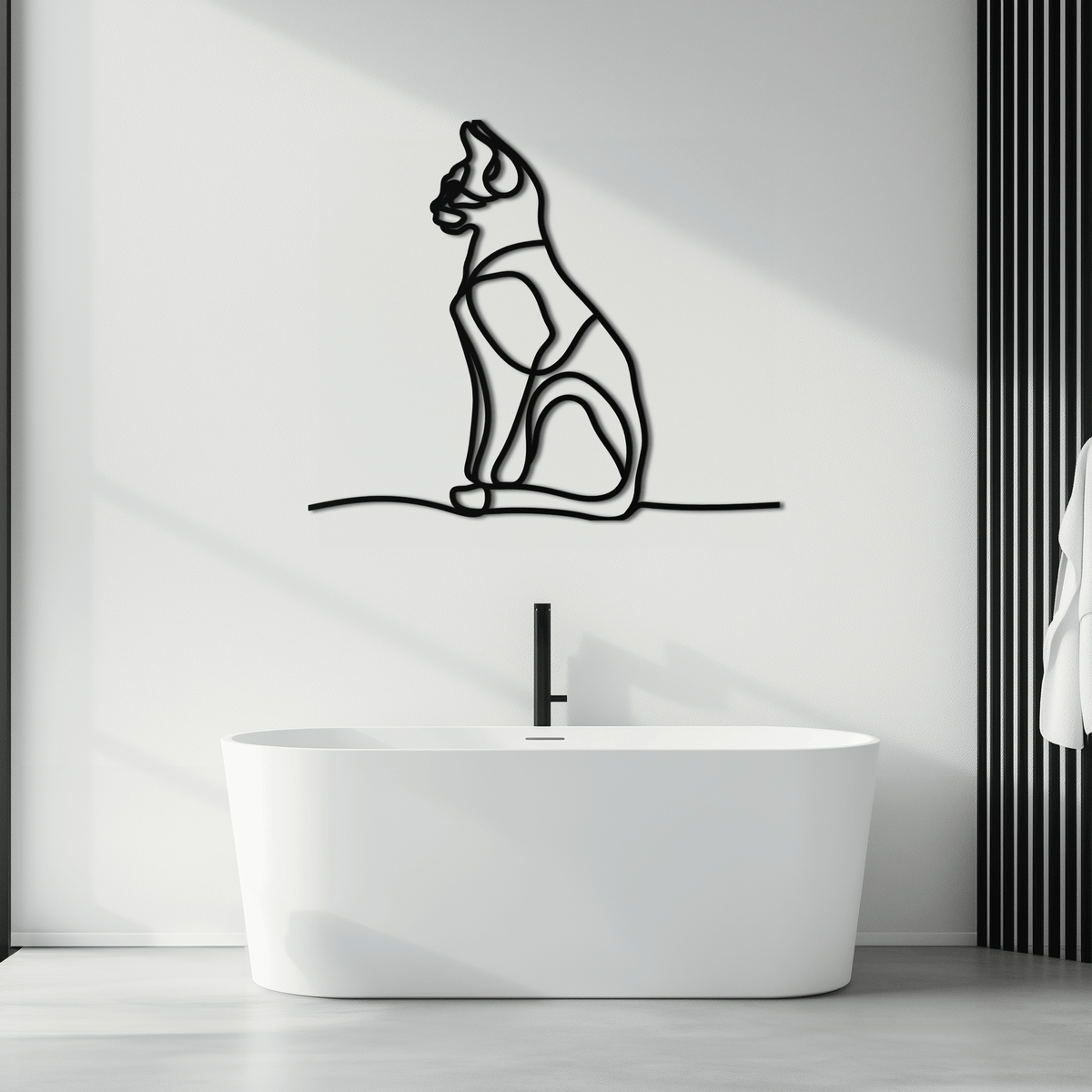 Steel Cat Line Art Wall Sculpture - Modern Minimalist Design