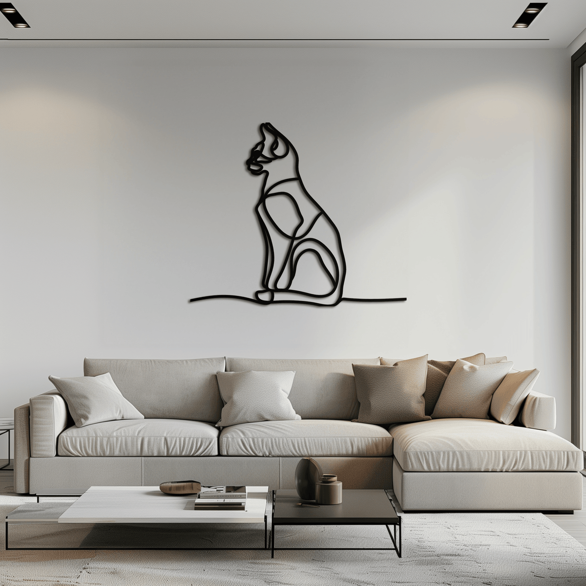 Steel Cat Line Art Wall Sculpture - Modern Minimalist Design