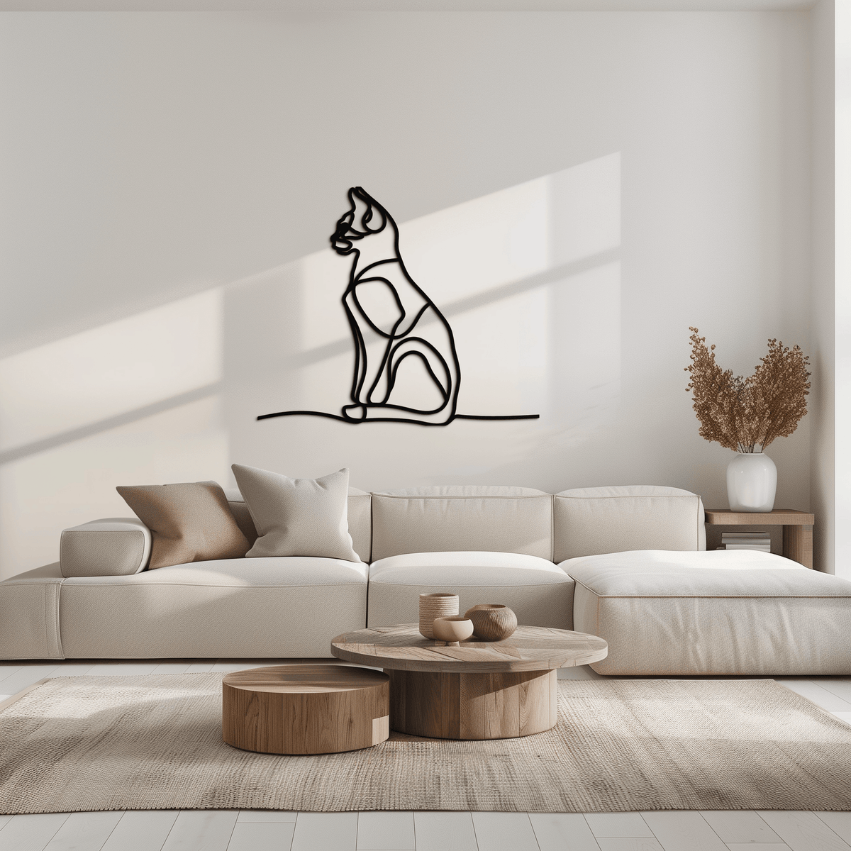 Steel Cat Line Art Wall Sculpture - Modern Minimalist Design