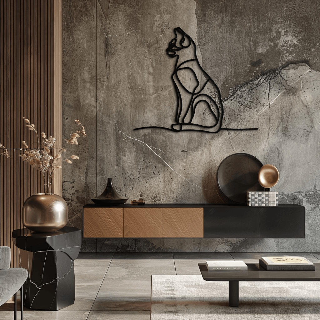 Steel Cat Line Art Wall Sculpture - Modern Minimalist Design