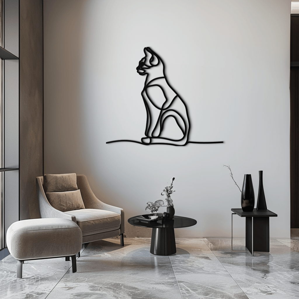 Steel Cat Line Art Wall Sculpture - Modern Minimalist Design