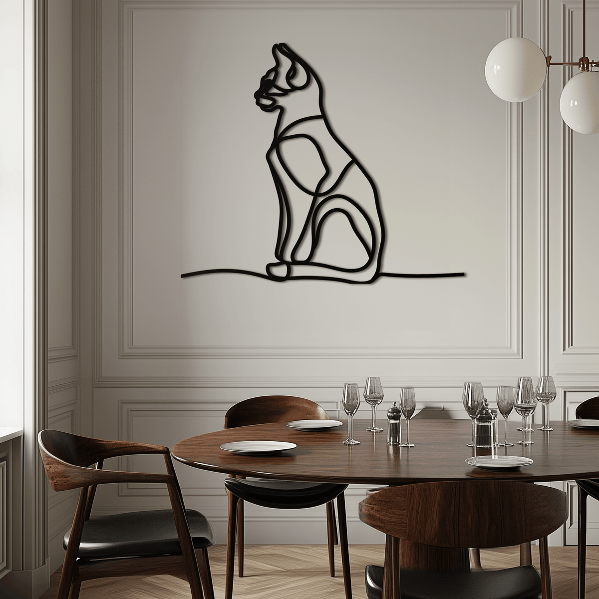 Steel Cat Line Art Wall Sculpture - Modern Minimalist Design