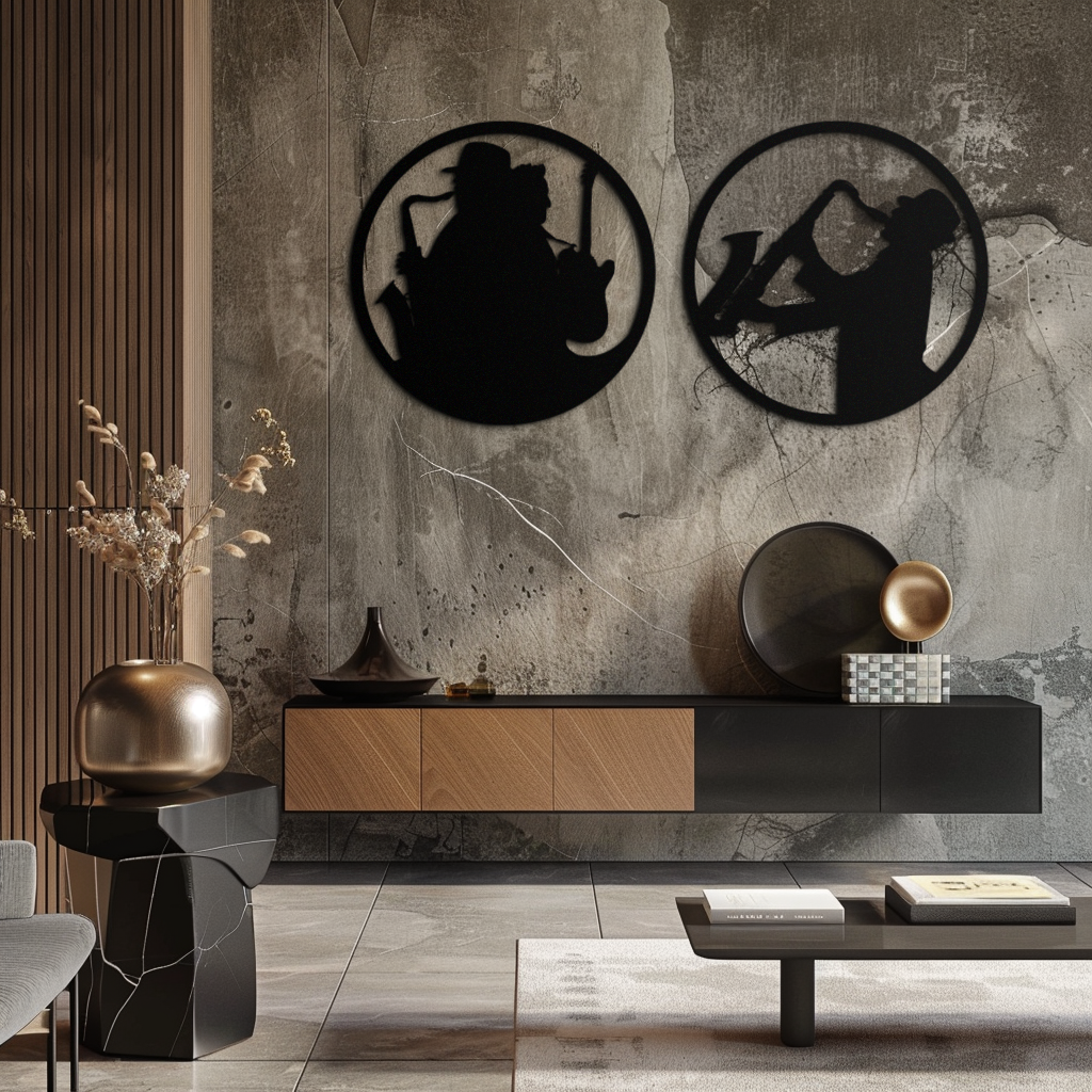 Contemporary Metal Wall Art Jazz Musicians Saxophone Guitar Set 2