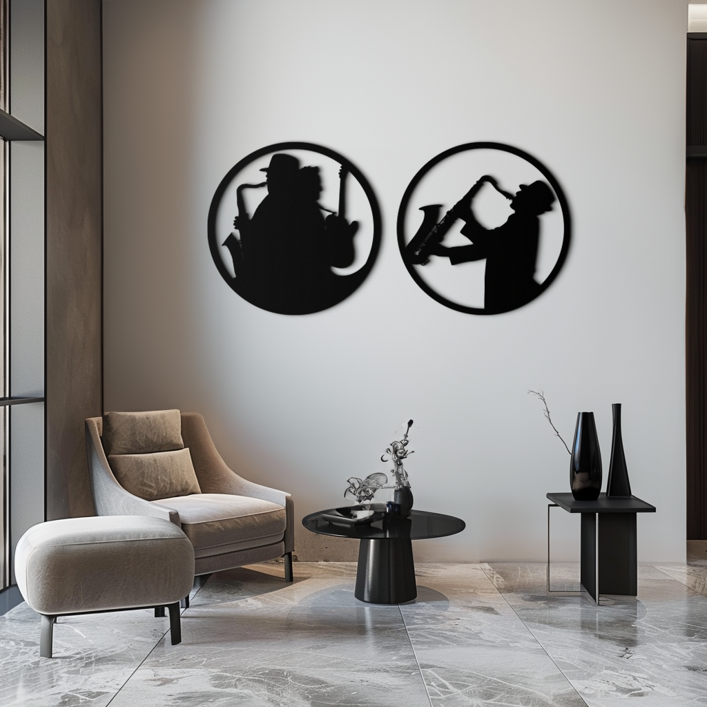 Contemporary Metal Wall Art Jazz Musicians Saxophone Guitar Set 2