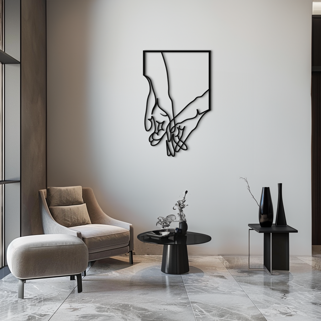Metal Wall Art Romantic Hands Minimalist Steel Home Sculpture