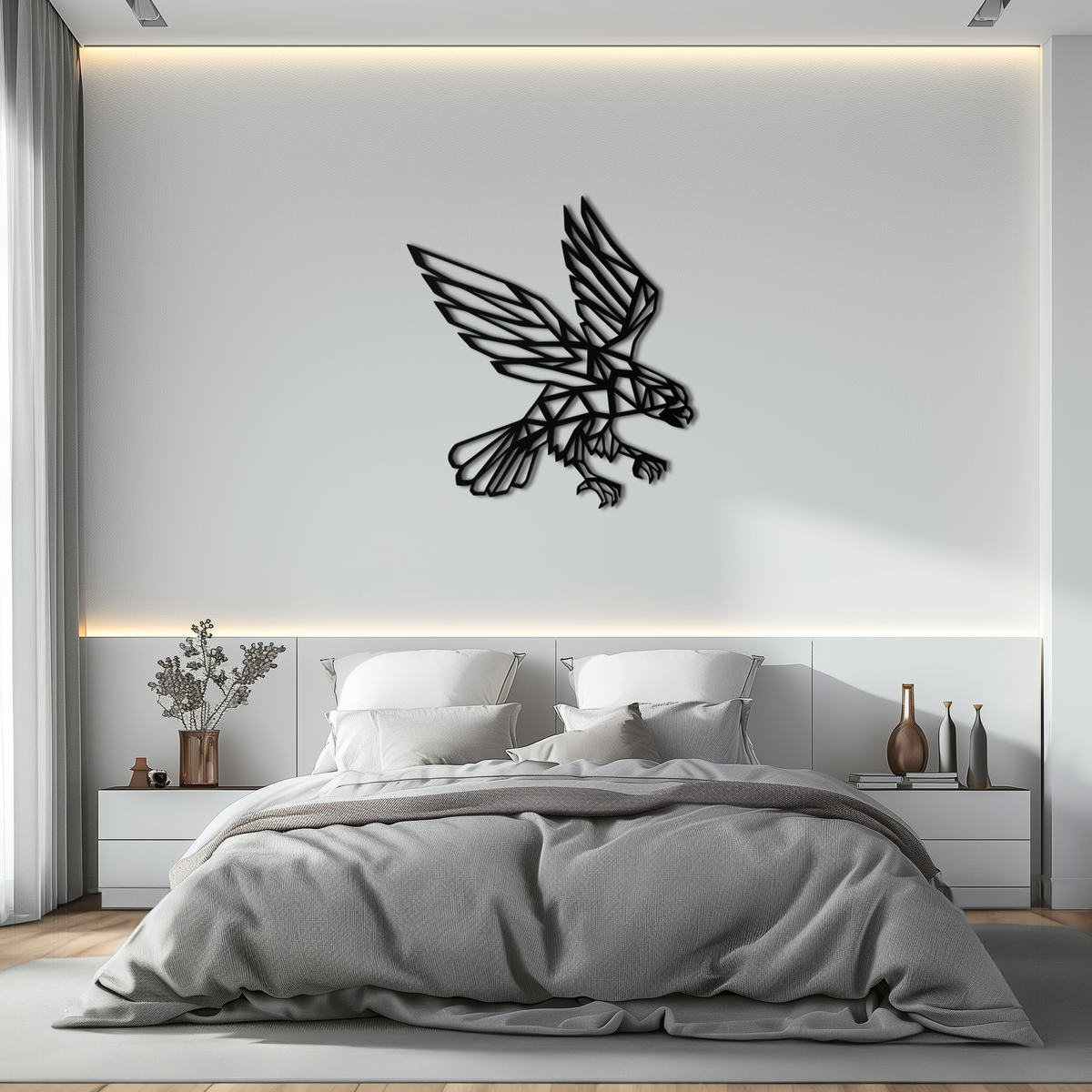 Metal Geometric Eagle Abstract Wall Sculpture - Modern Design