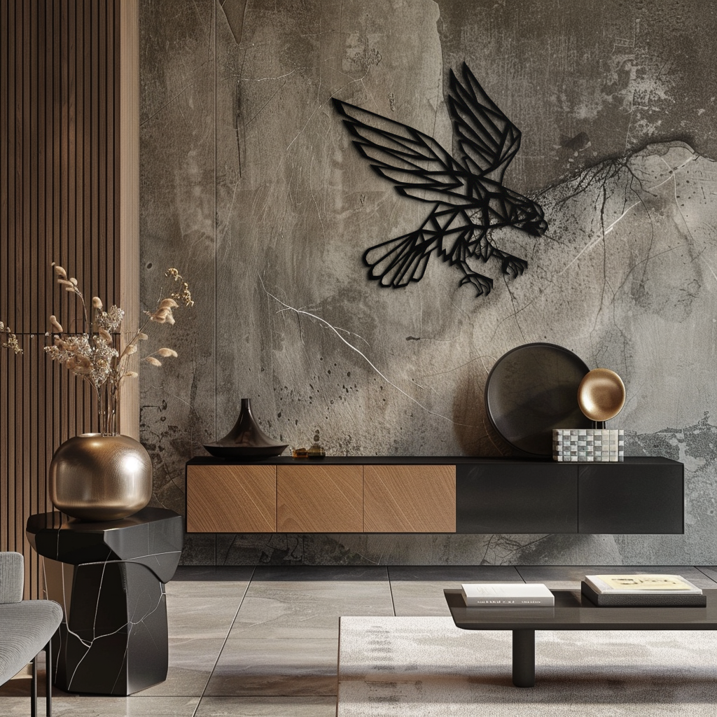 Metal Geometric Eagle Abstract Wall Sculpture - Modern Design