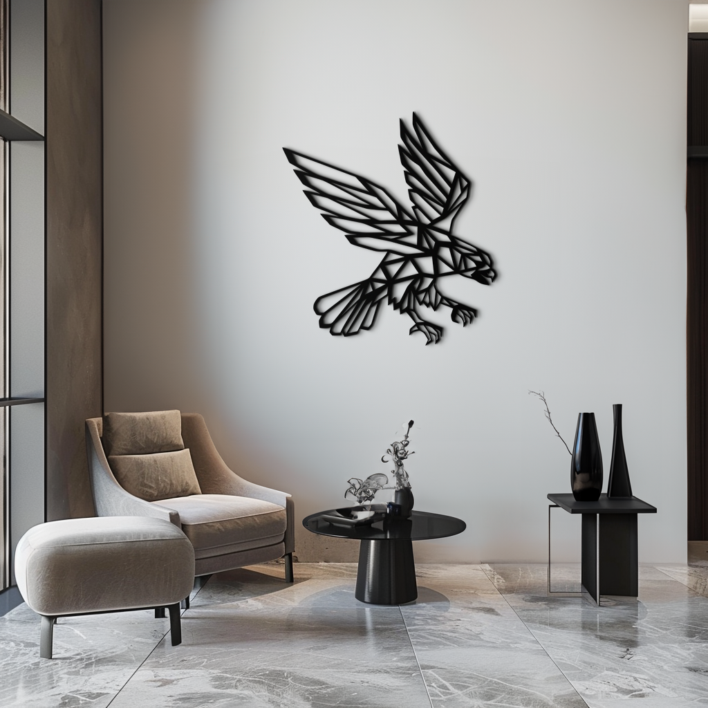 Metal Geometric Eagle Abstract Wall Sculpture - Modern Design