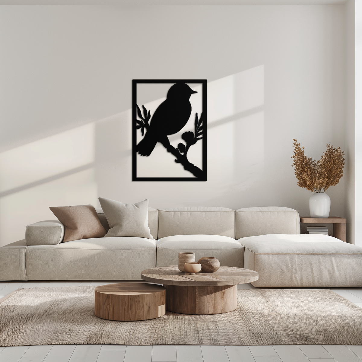 Steel Bird on Branch Wall Art Sculpture - Modern Minimalist Decorative Home Office Decor