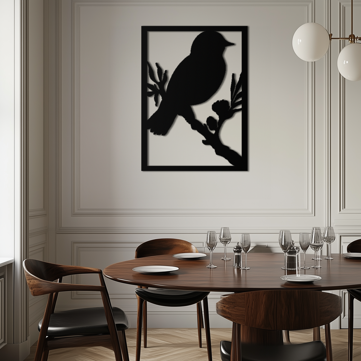 Steel Bird on Branch Wall Art Sculpture - Modern Minimalist Decorative Home Office Decor