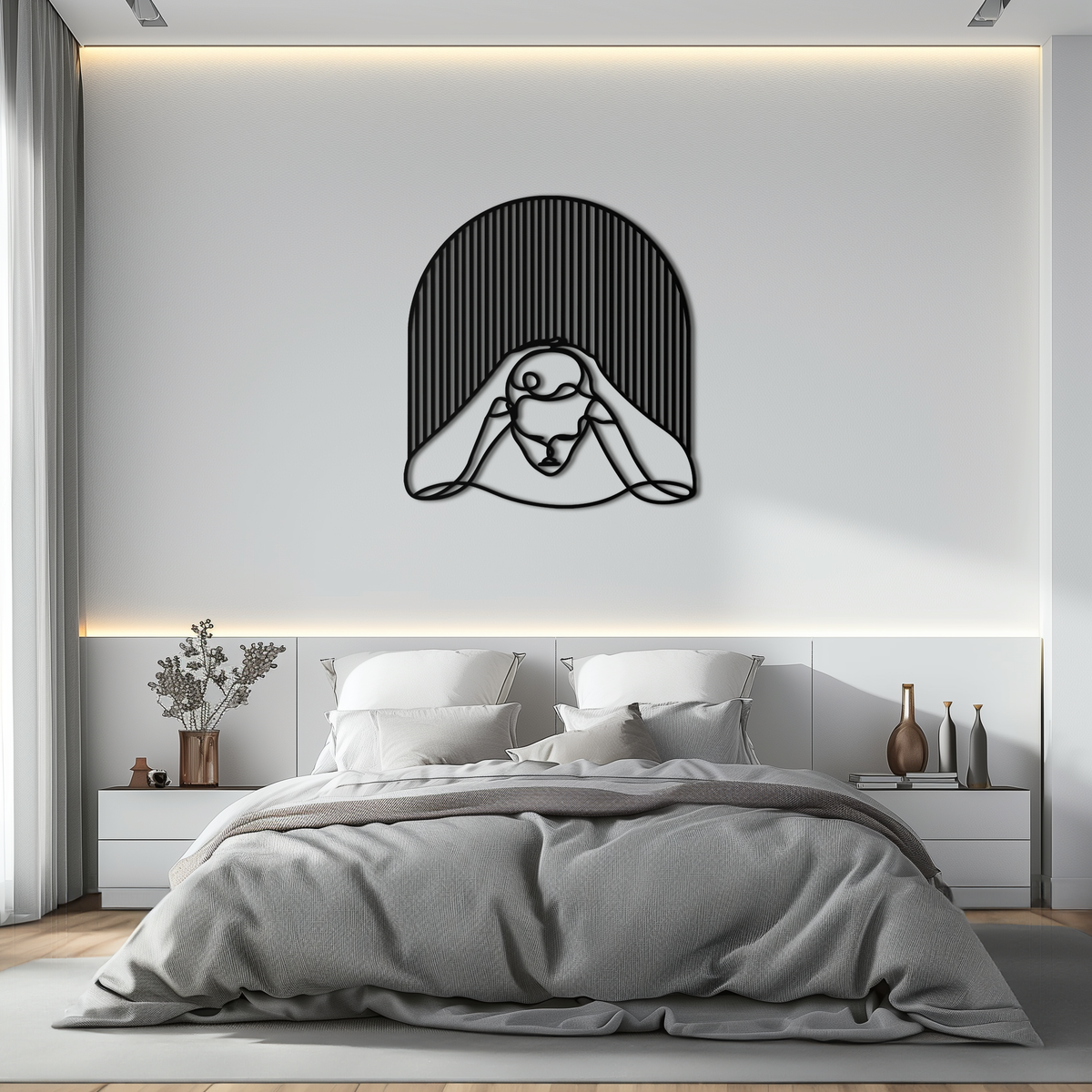 Metal Wall Art Minimalist Woman Abstract Line Art Sculpture Modern Steel Decor