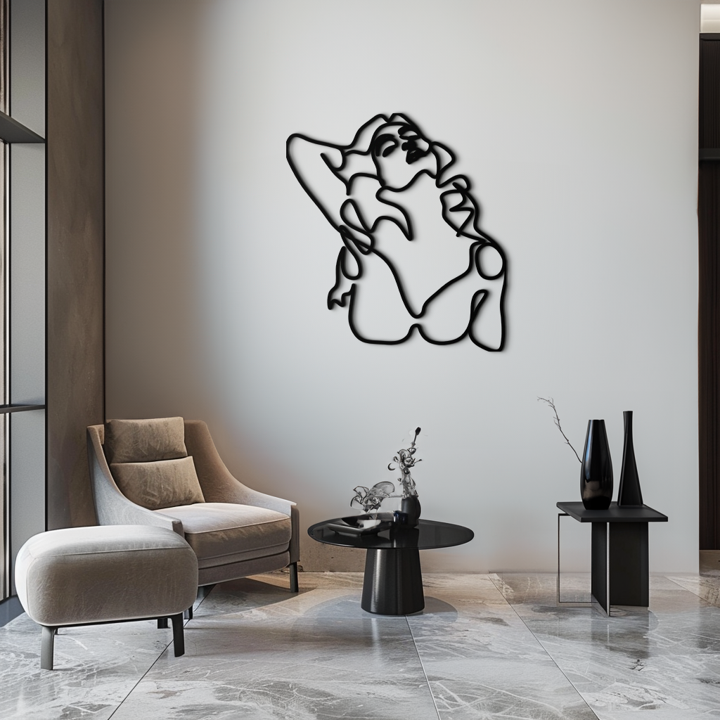 Minimalist Woman Steel Metal Wall Art - Single-Stroke Bold Contemporary Home Office