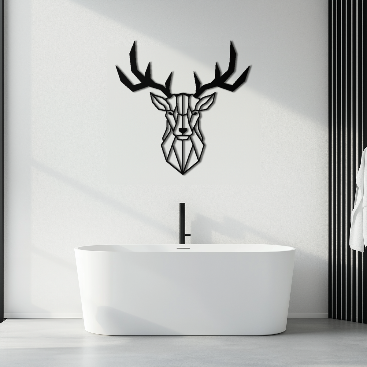 Steel Geometric Deer Head Metal Wall Art - Modern Minimalist Design