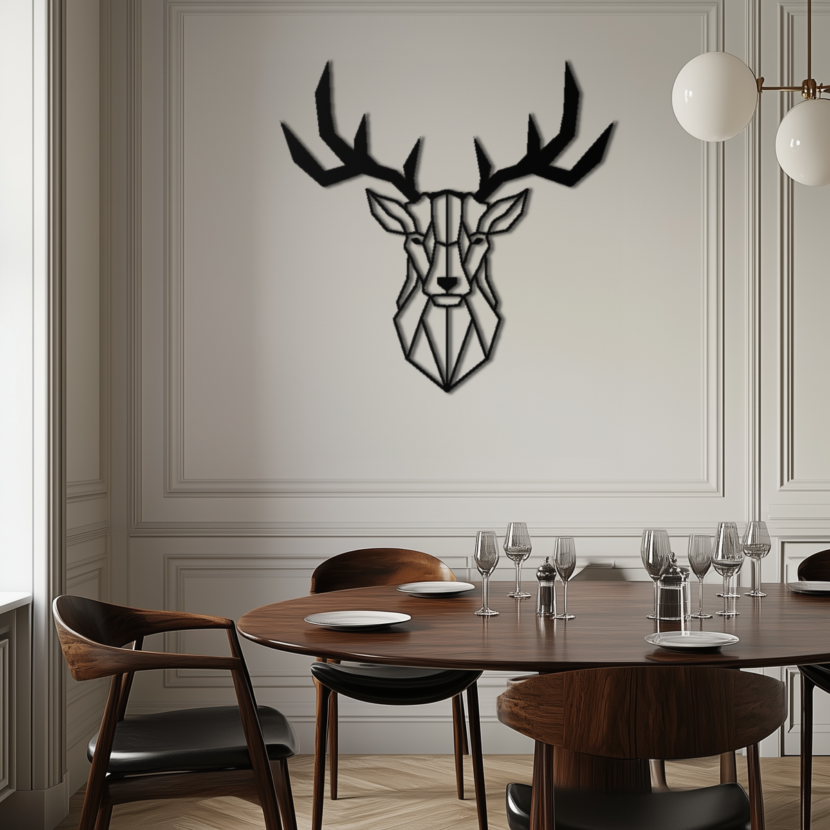 Steel Geometric Deer Head Metal Wall Art - Modern Minimalist Design