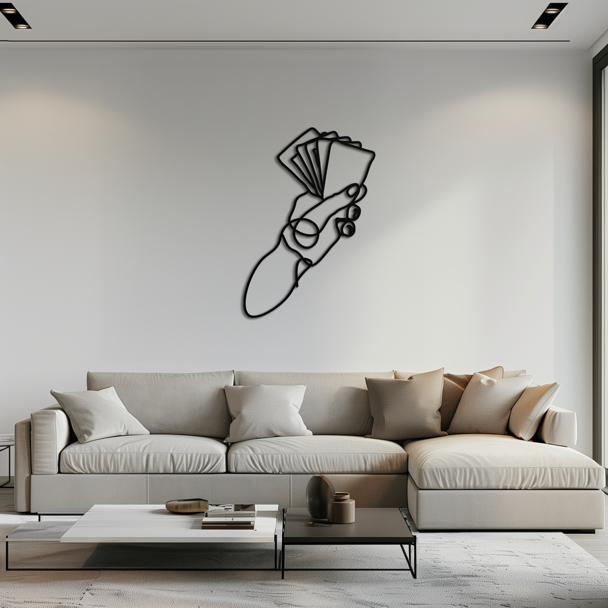 Metal Wall Art Geometric Hand Holding Cards - Minimalist Steel Modern Home Sculpture