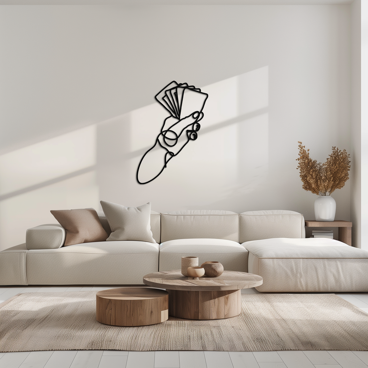 Metal Wall Art Geometric Hand Holding Cards - Minimalist Steel Modern Home Sculpture
