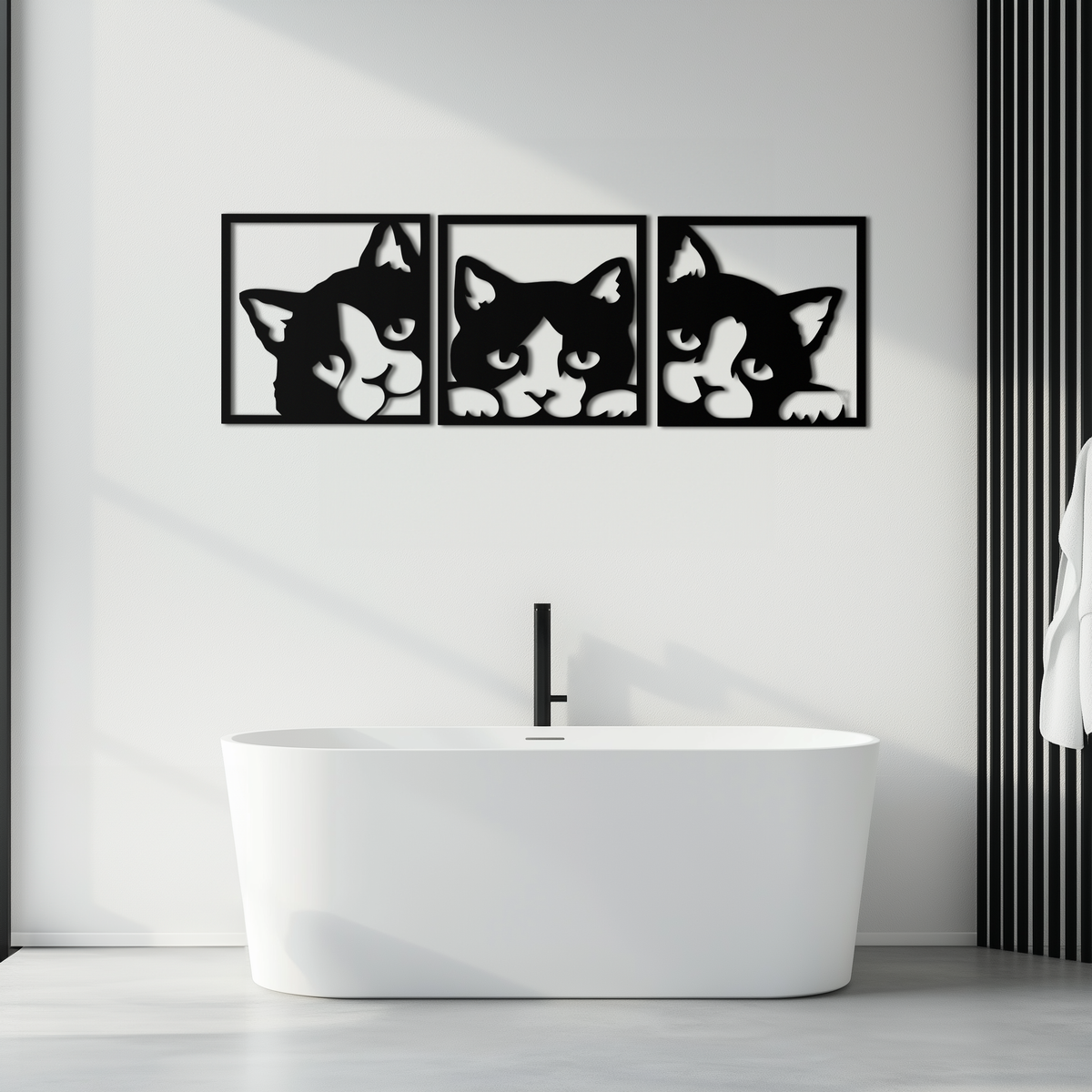 Metal Cat Silhouette Wall Art - Modern Minimalist Three Panel