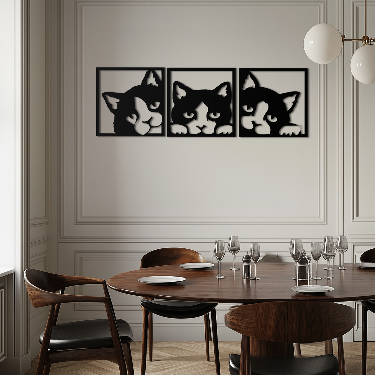 Metal Cat Silhouette Wall Art - Modern Minimalist Three Panel