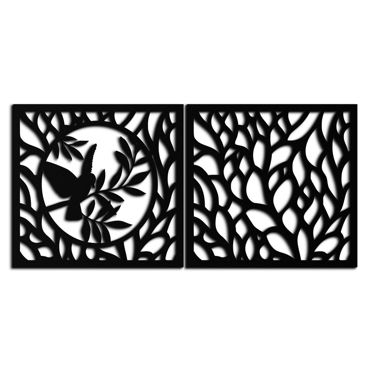 Steel Hummingbird and Leaves Wall Art - Elegant Dual Panel Decor