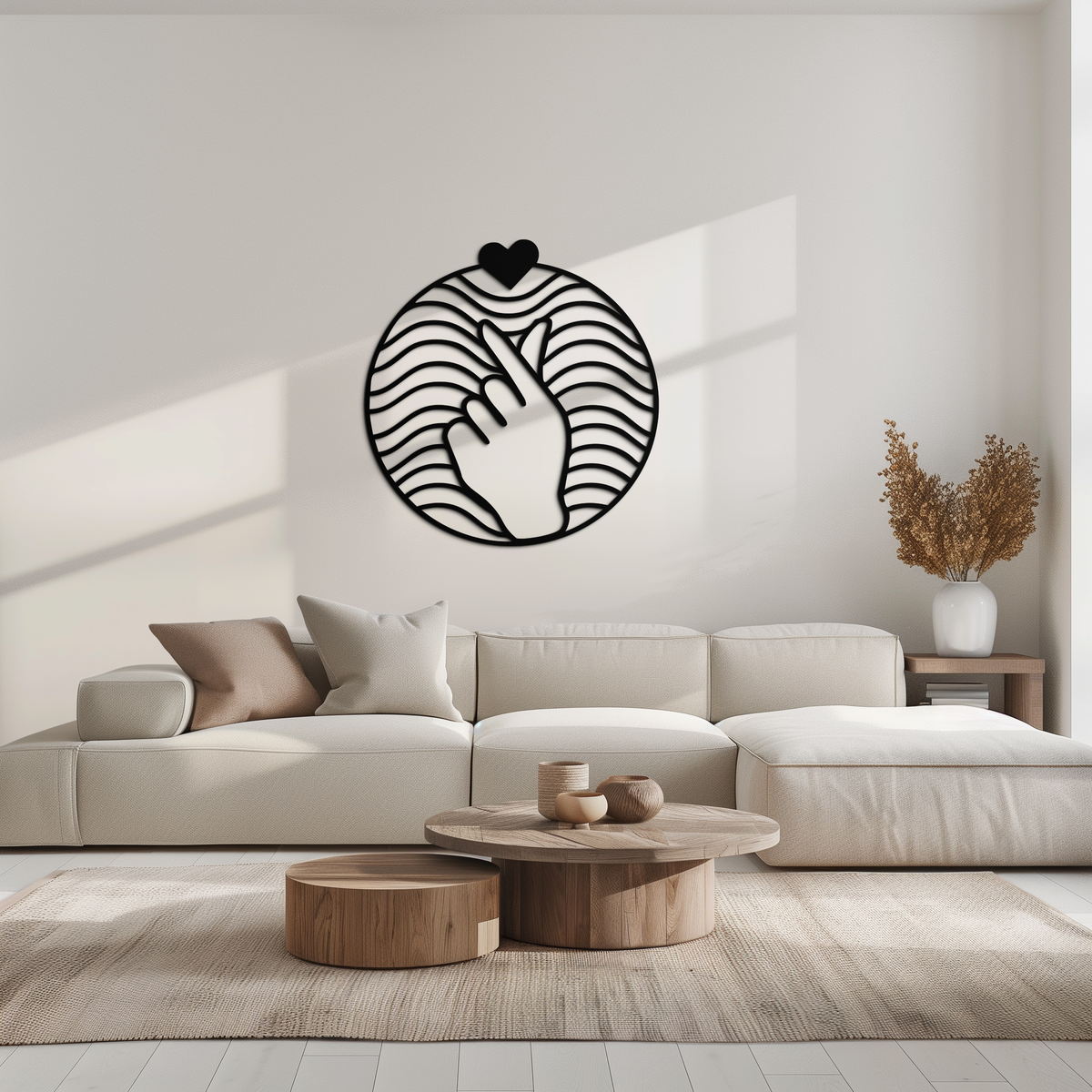 Steel Heart Finger Love Sign Wall Art - Round Minimalist Decor