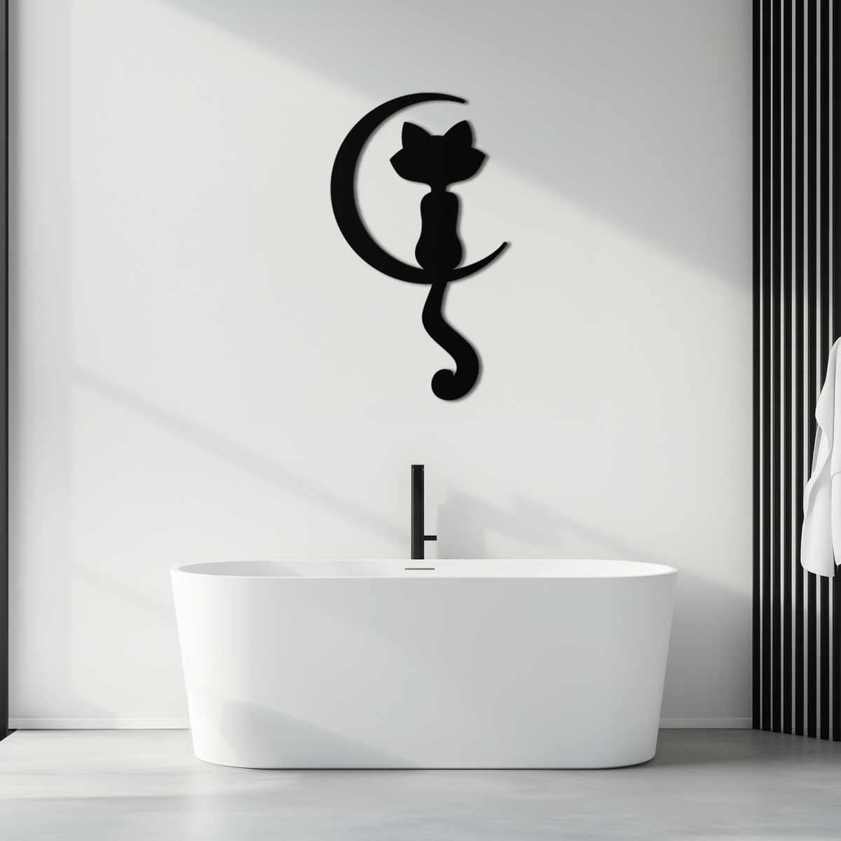 Metal Wall Art Moonlight Cat and Crescent Moon Silhouette Decor