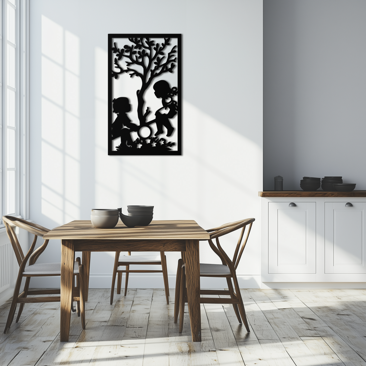 Metal Wall Art - Children Playing Silhouette Nostalgic Steel