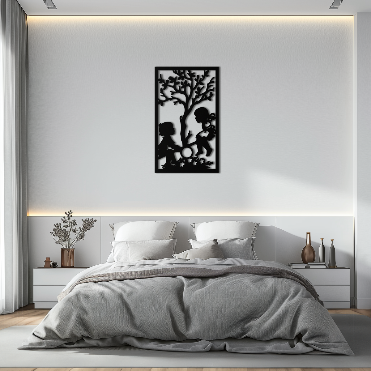 Metal Wall Art - Children Playing Silhouette Nostalgic Steel