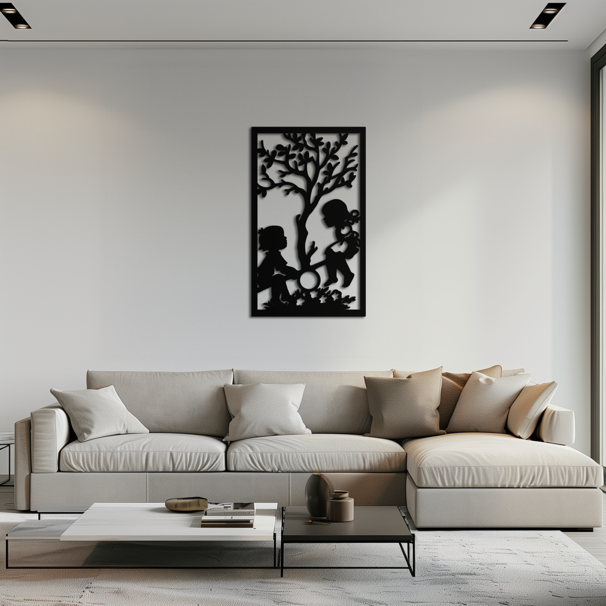 Metal Wall Art - Children Playing Silhouette Nostalgic Steel