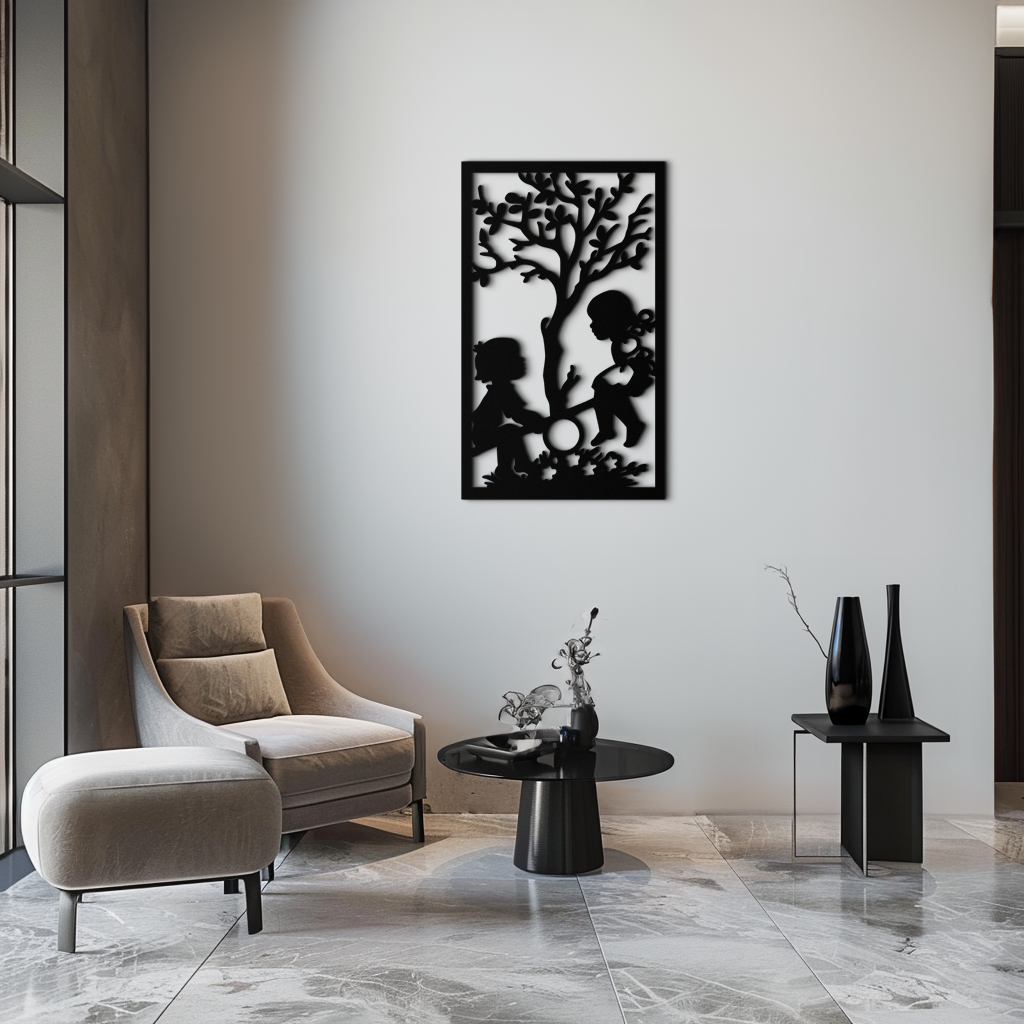 Metal Wall Art - Children Playing Silhouette Nostalgic Steel