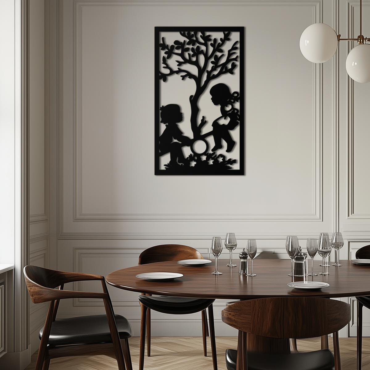 Metal Wall Art - Children Playing Silhouette Nostalgic Steel
