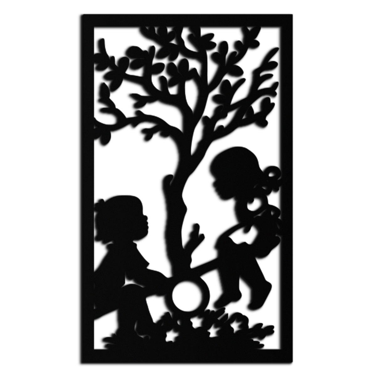 Metal Wall Art - Children Playing Silhouette Nostalgic Steel