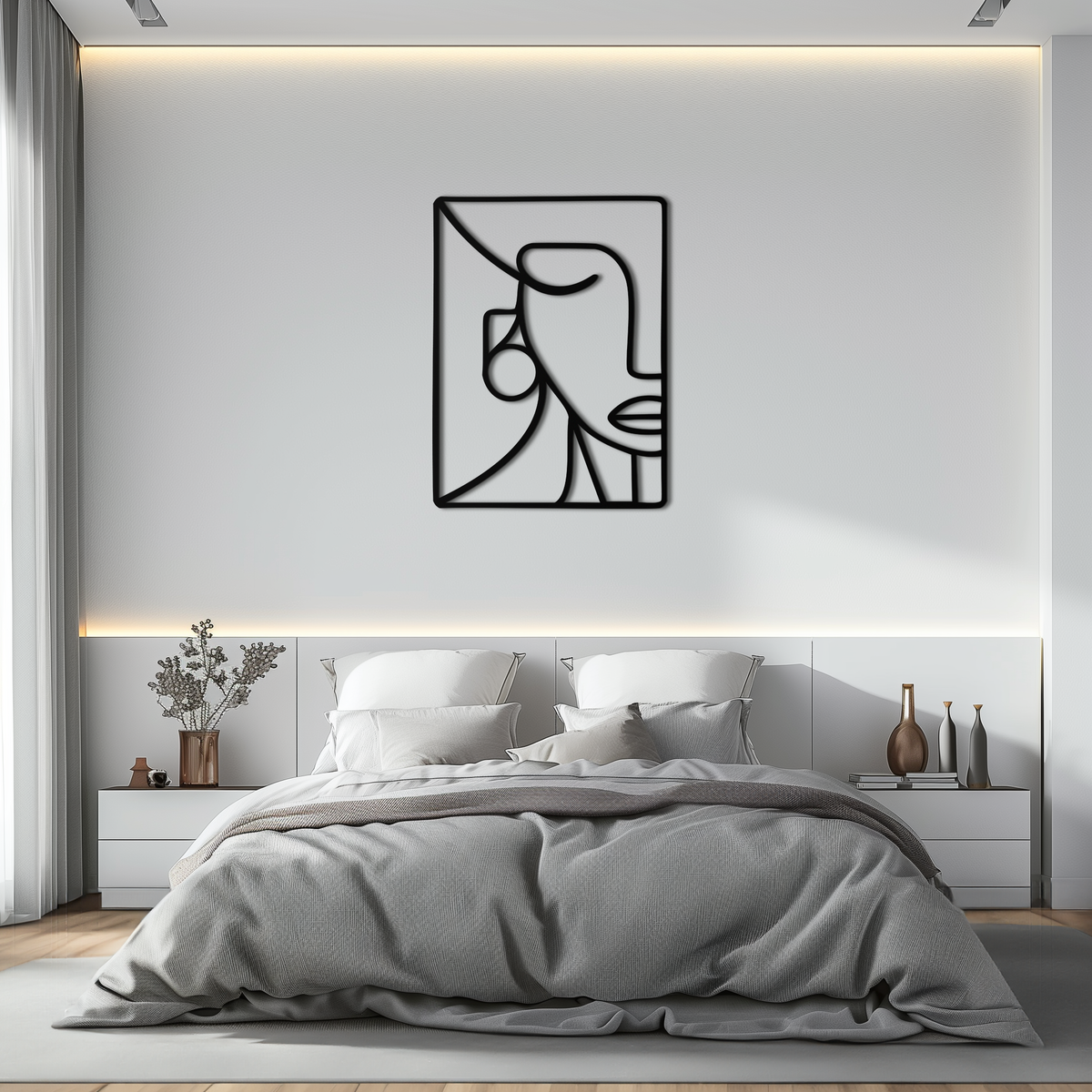 Abstract Face Metal Wall Art - Modern Minimalist Steel Decor