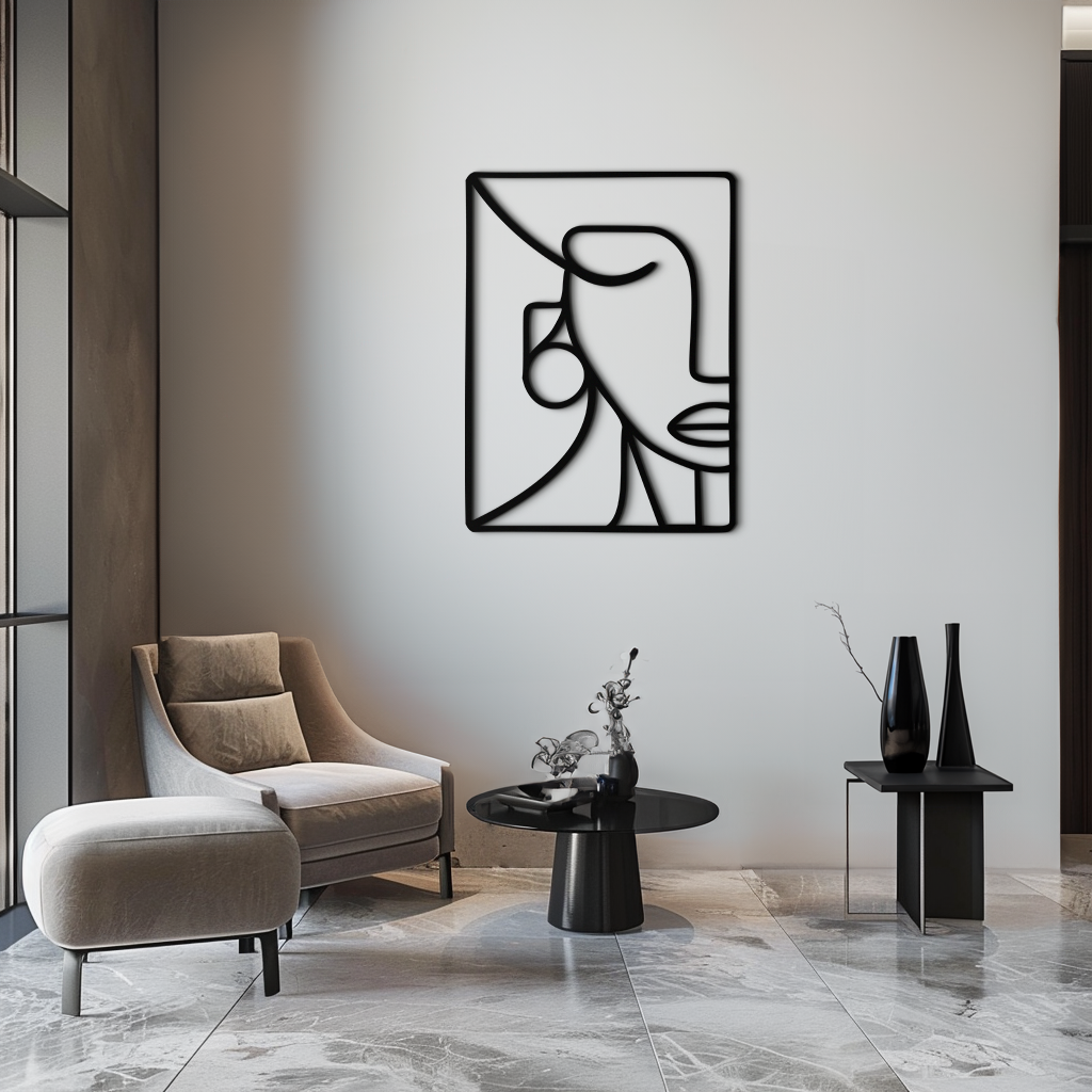 Abstract Face Metal Wall Art - Modern Minimalist Steel Decor